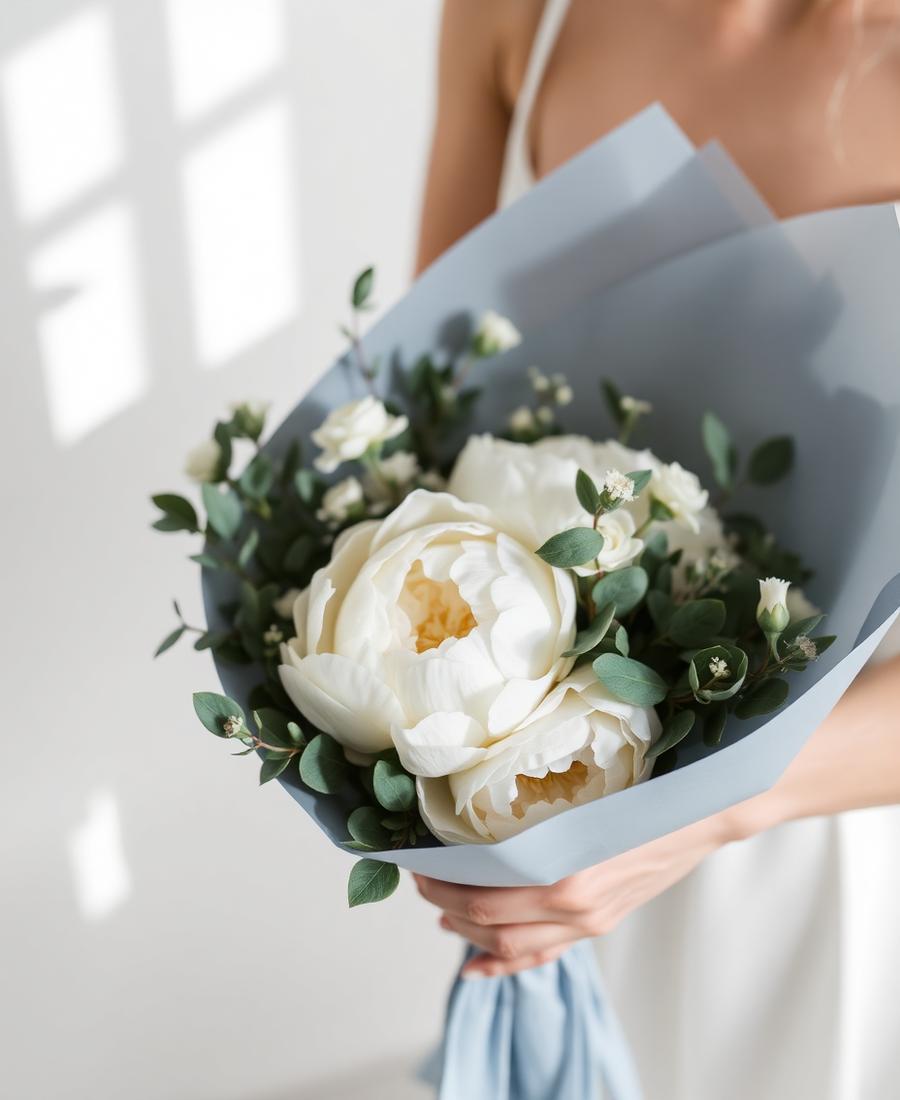 Morning Mist — White peonies · eucalyptus