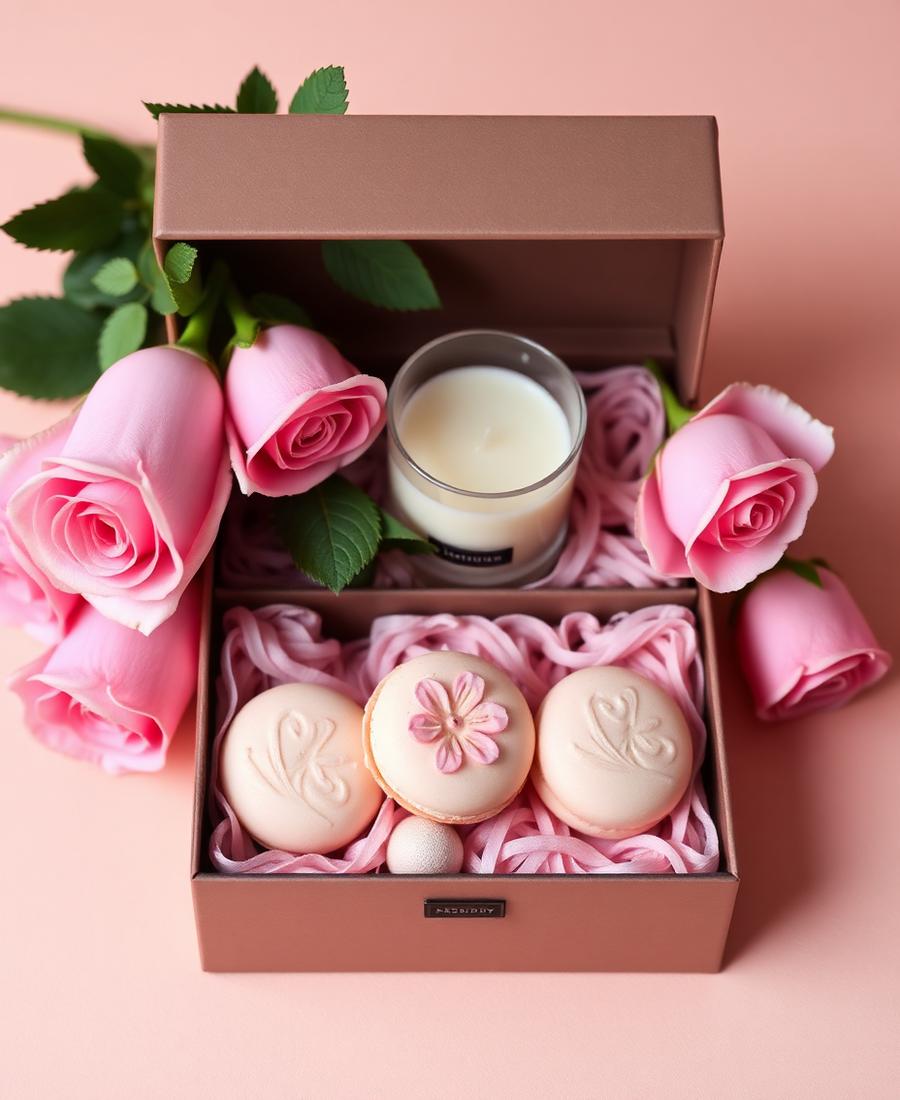 Rose Gift Box — Roses · candle · macarons