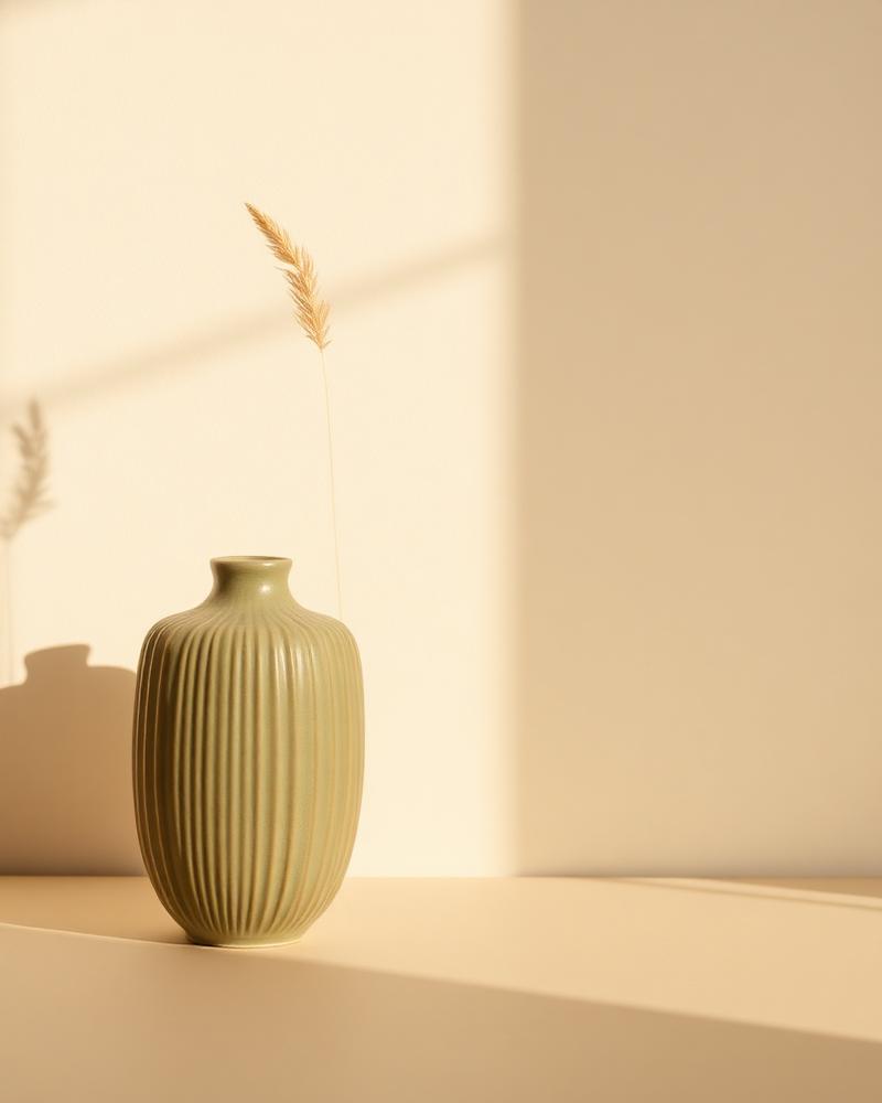 Olive Ribbed Vase — Mini